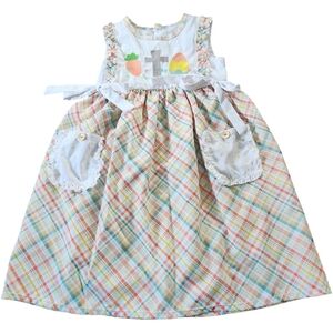 Orange Poppy Easter Dress Pastel Plaid Carrot Cross Embrodery. Sz. 7-8T